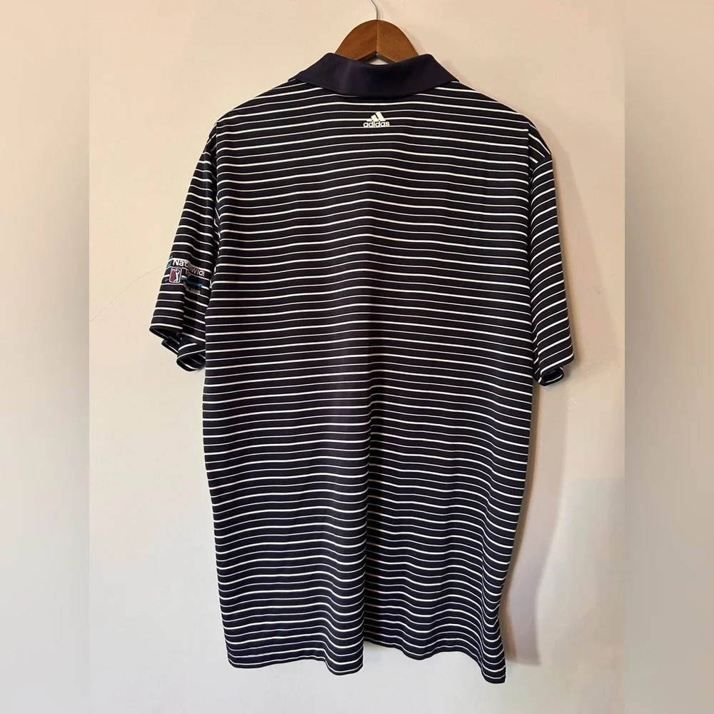 Adidas Climalite LG PGA‎ Blue  White Striped Short Sleeve Polo Shirt Summer Golf